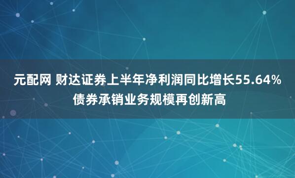元配网 财达证券上半年净利润同比增长55.64% 债券承销业务规模再创新高